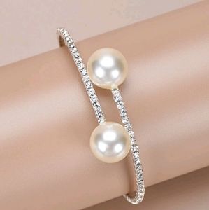 Silver Faux Pearl Rhinestone Bracelet